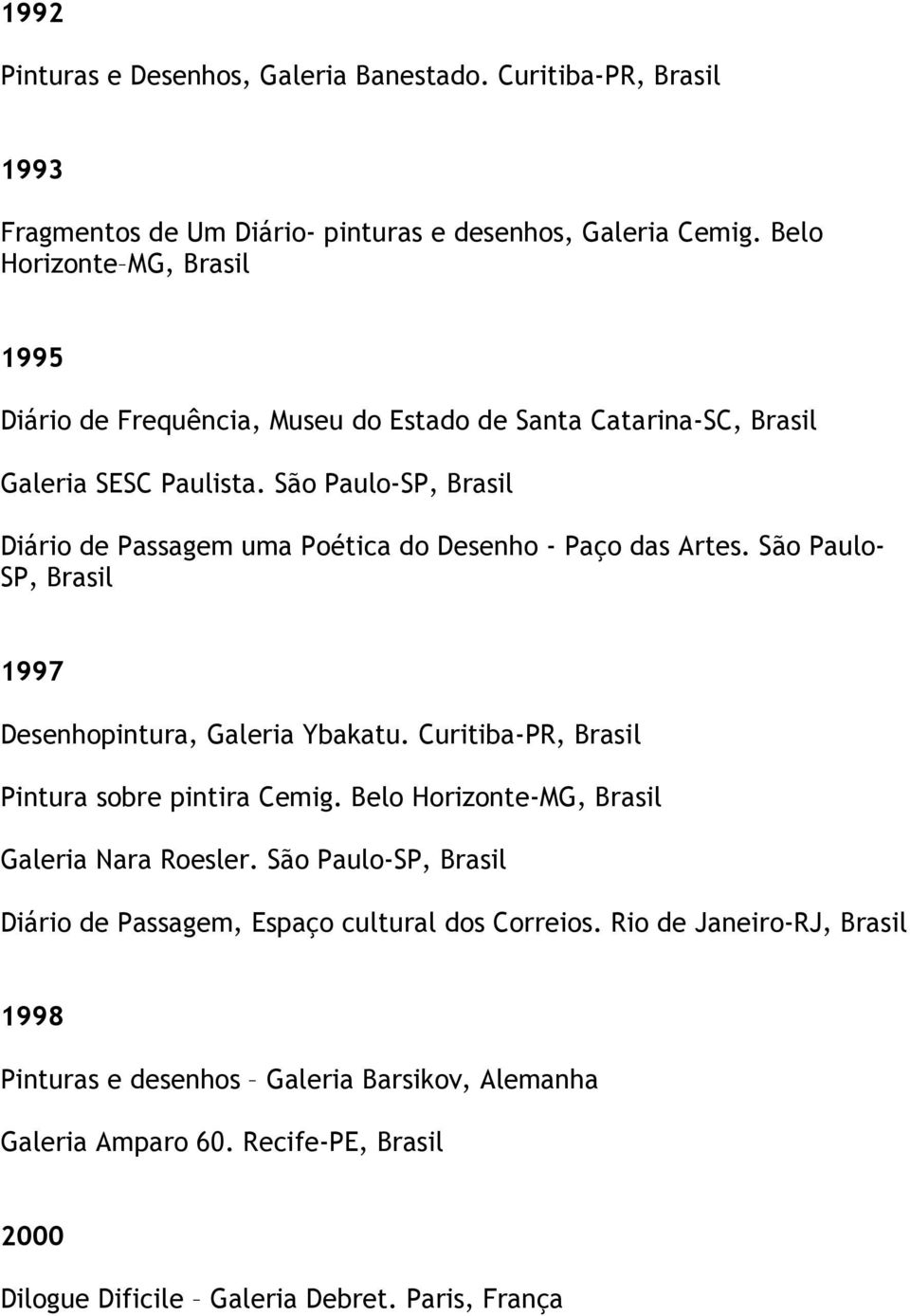 São Paulo-SP, Diário de Passagem uma Poética do Desenho - Paço das Artes. São Paulo- SP, 1997 Desenhopintura, Galeria Ybakatu.