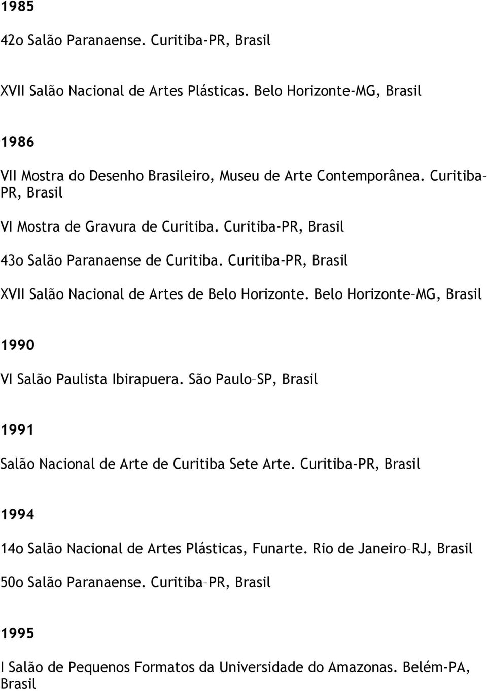 Curitiba-PR, 43o Salão Paranaense de Curitiba. Curitiba-PR, XVII Salão Nacional de Artes de Belo Horizonte.