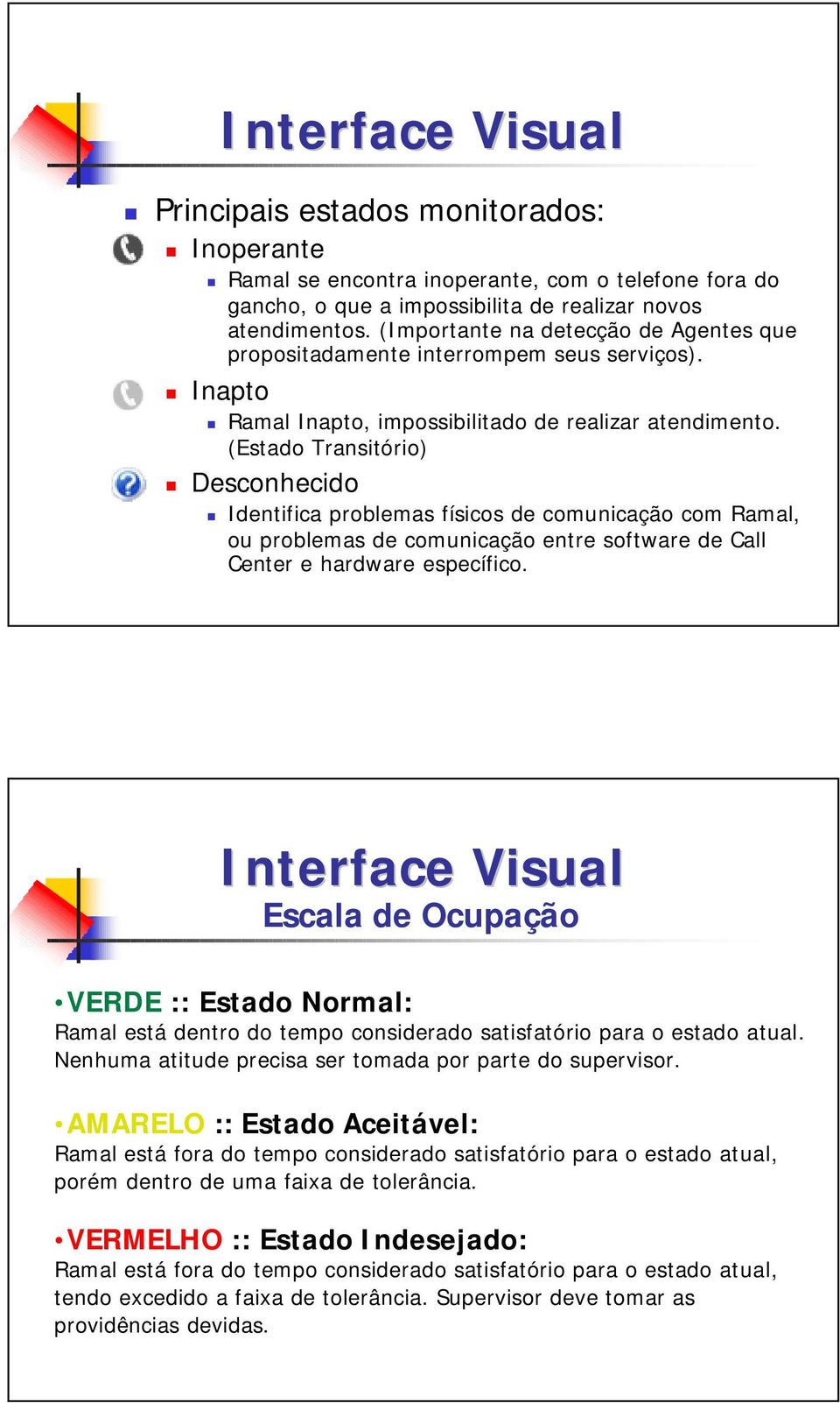 (Estado Transitório) Desconhecido Identifica problemas físicos de comunicação com Ramal, ou problemas de comunicação entre software de Call Center e hardware específico.