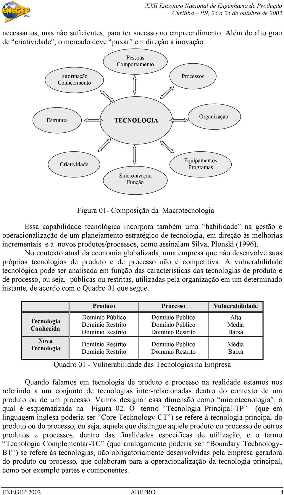 habilidade na gestão e operacionalização de um planejamento estratégico de tecnologia, em direção às melhorias incrementais e a novos produtos/processos, como assinalam Silva; Plonski (1996).