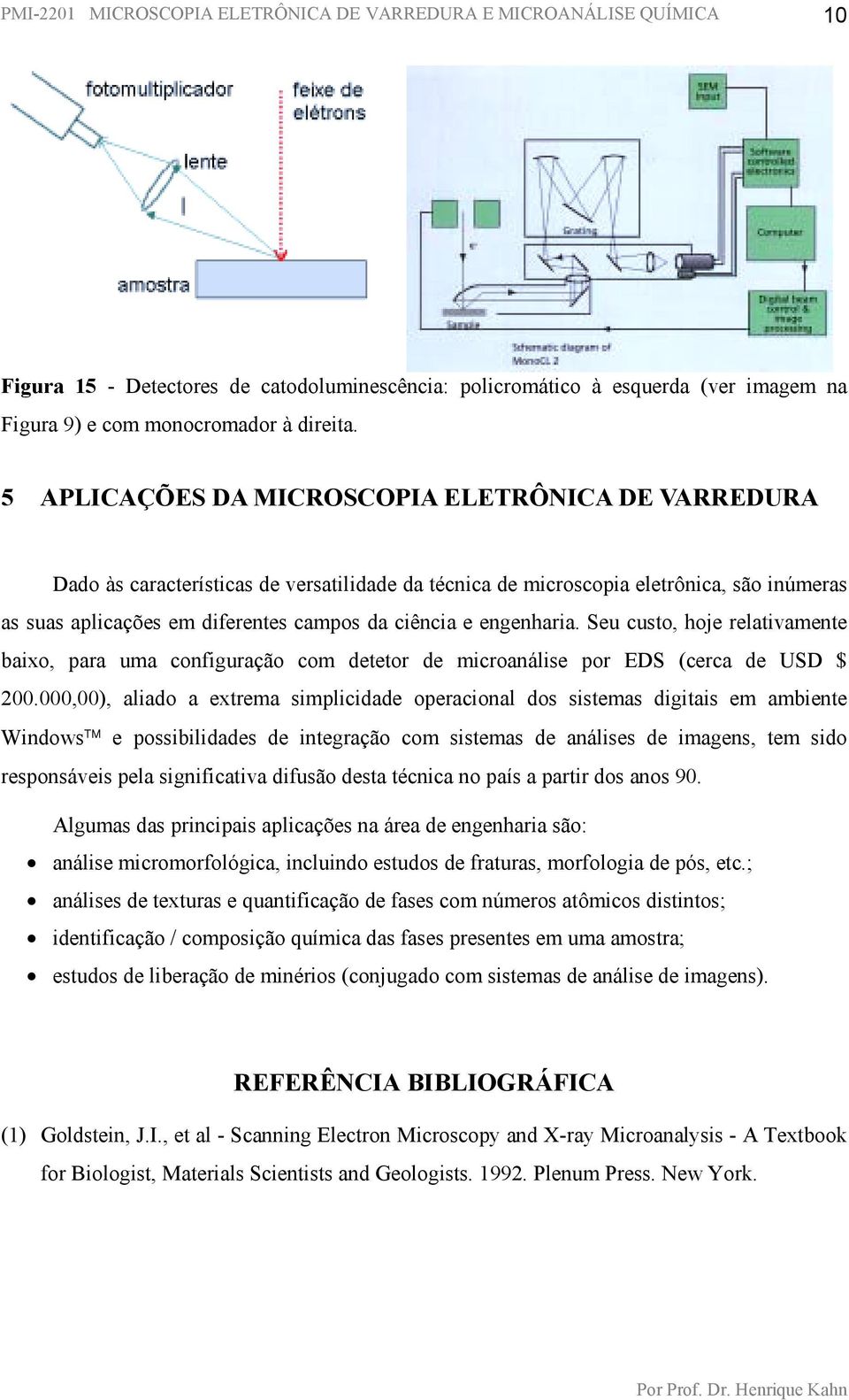 engenharia. Seu custo, hoje relativamente baixo, para uma configuração com detetor de microanálise por EDS (cerca de USD $ 200.