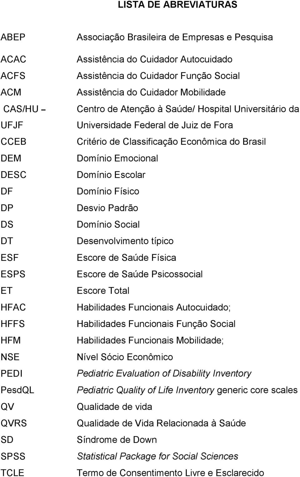 Classificação Econômica do Brasil Domínio Emocional Domínio Escolar Domínio Físico Desvio Padrão Domínio Social Desenvolvimento típico Escore de Saúde Física Escore de Saúde Psicossocial Escore Total