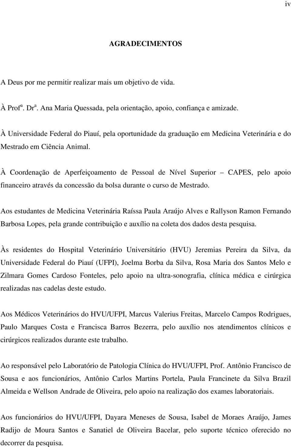 À Coordenação de Aperfeiçoamento de Pessoal de Nível Superior CAPES, pelo apoio financeiro através da concessão da bolsa durante o curso de Mestrado.