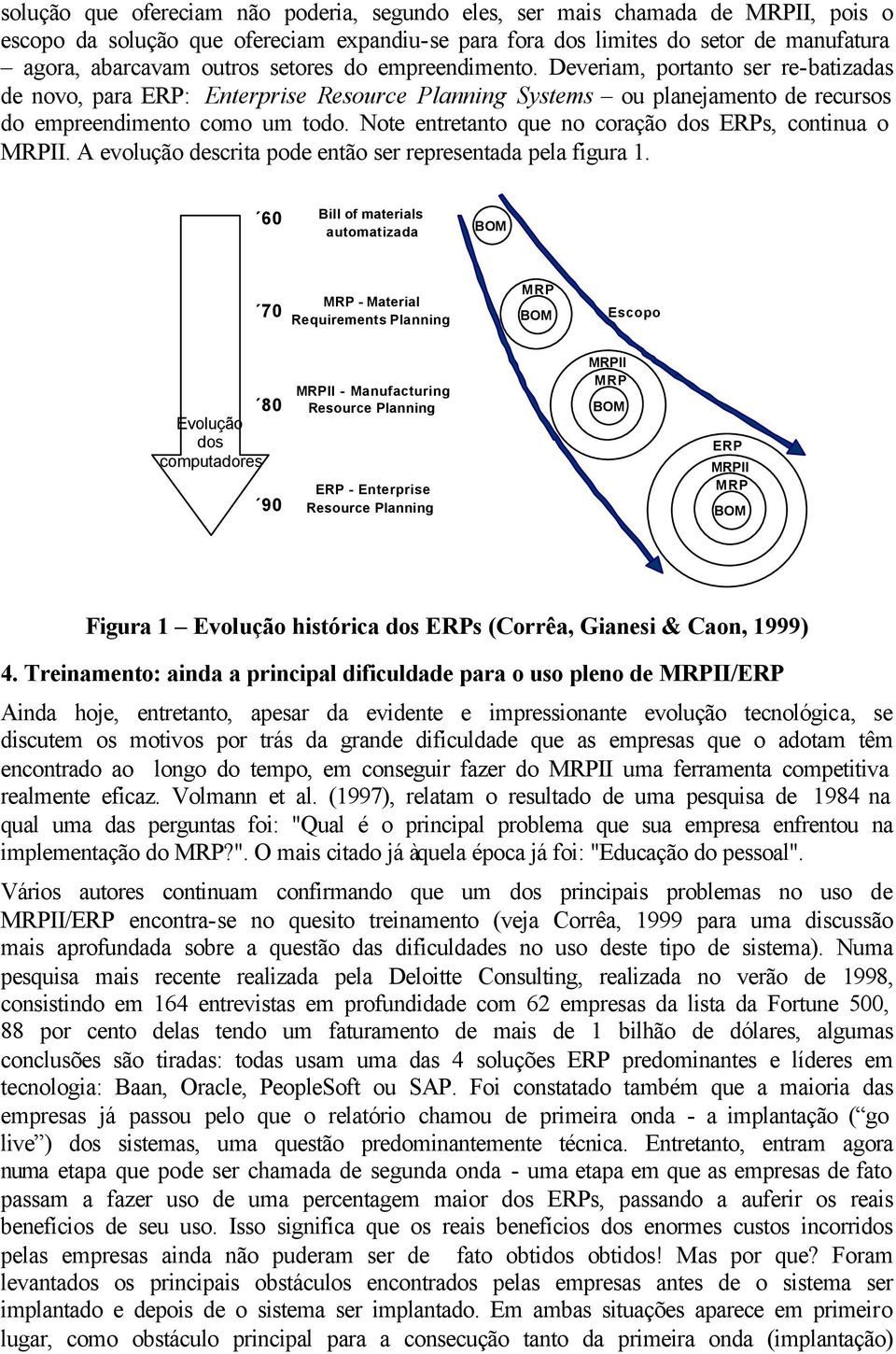 Note entretanto que no coração dos ERPs, continua o MRPII. A evolução descrita pode então ser representada pela figura 1.
