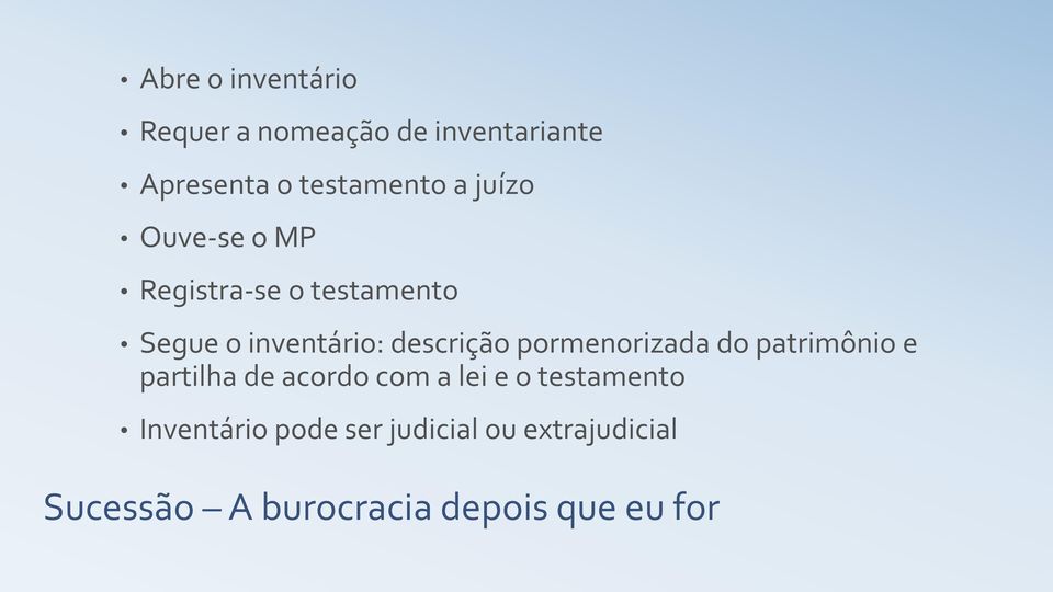 pormenorizada do patrimônio e partilha de acordo com a lei e o testamento