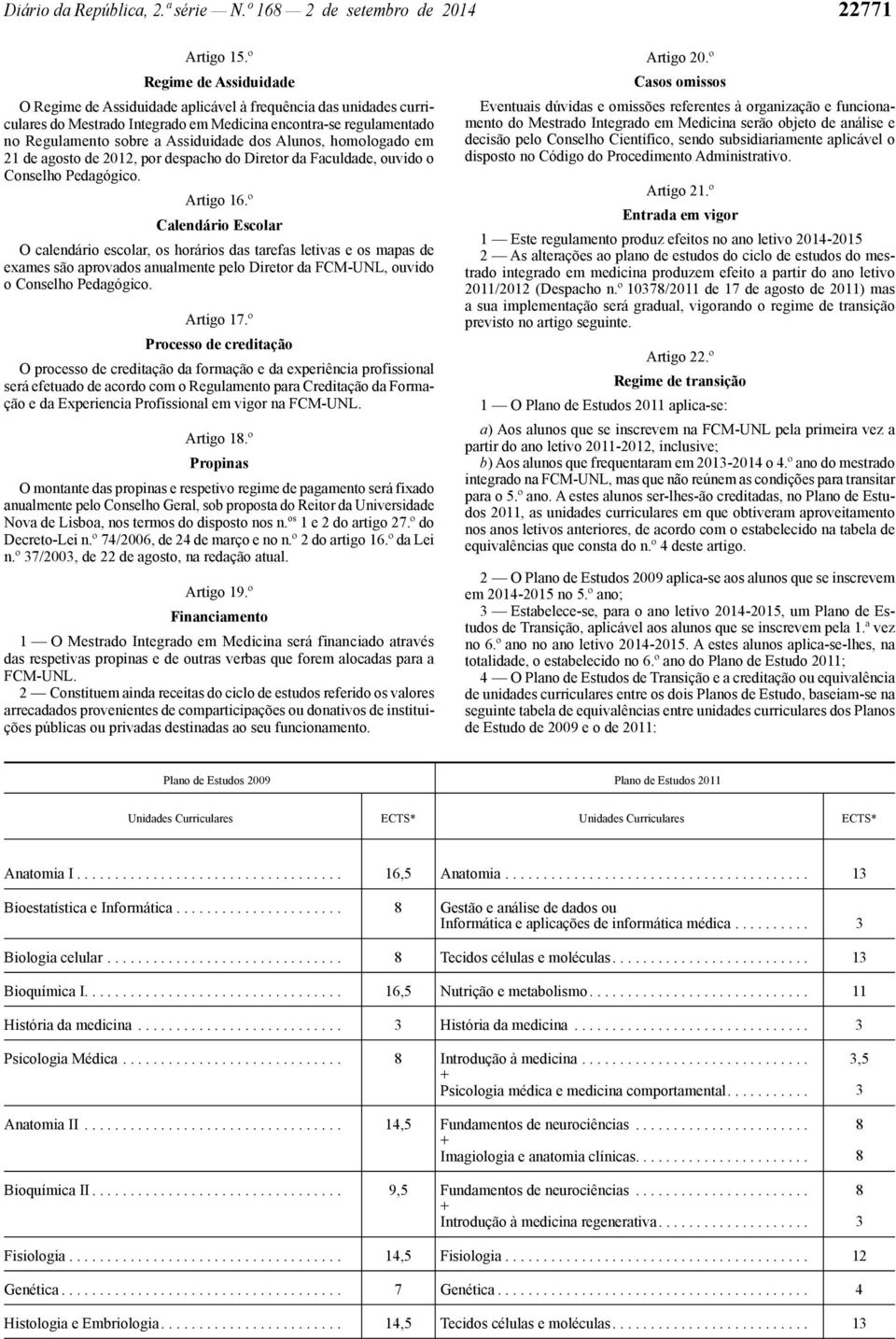 Alunos, homologado em 21 de agosto de 2012, por despacho do Diretor da Faculdade, ouvido o Conselho Pedagógico. Artigo 16.