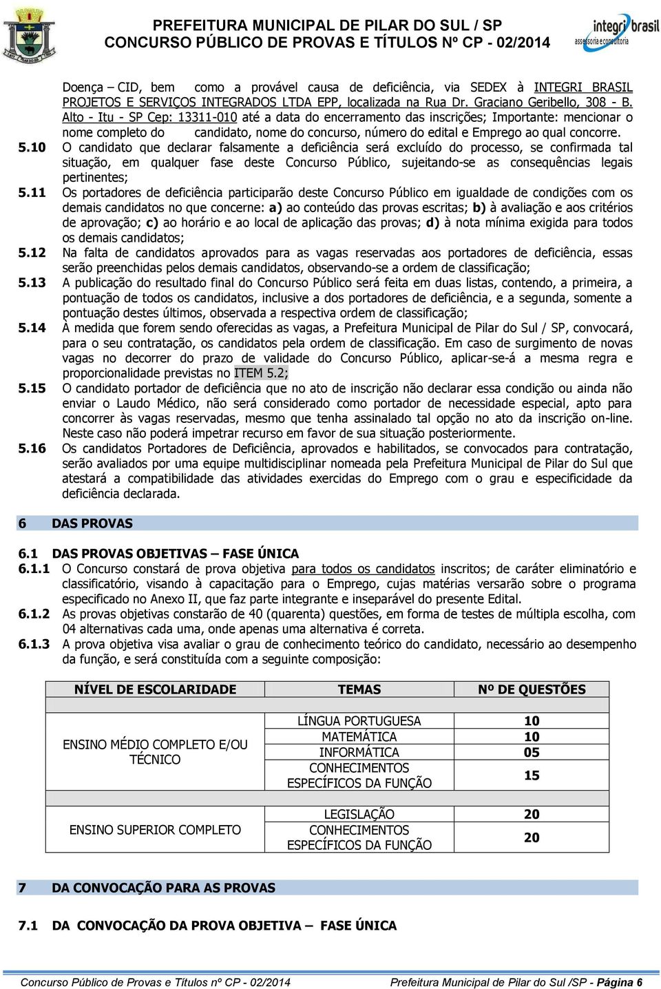 10 O candidato que declarar falsamente a deficiência será excluído do processo, se confirmada tal situação, em qualquer fase deste Concurso Público, sujeitando-se as consequências legais pertinentes;