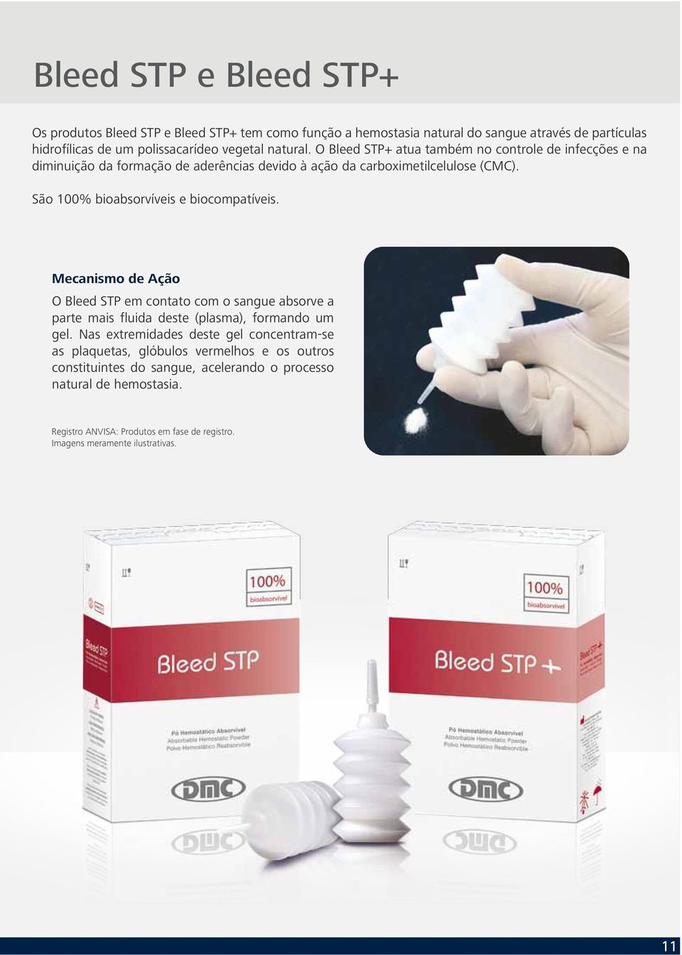 Mecanismo de Ação O Bleed STP em contato com o sangue absorve a parte mais fluida deste (plasma), formando um gel.