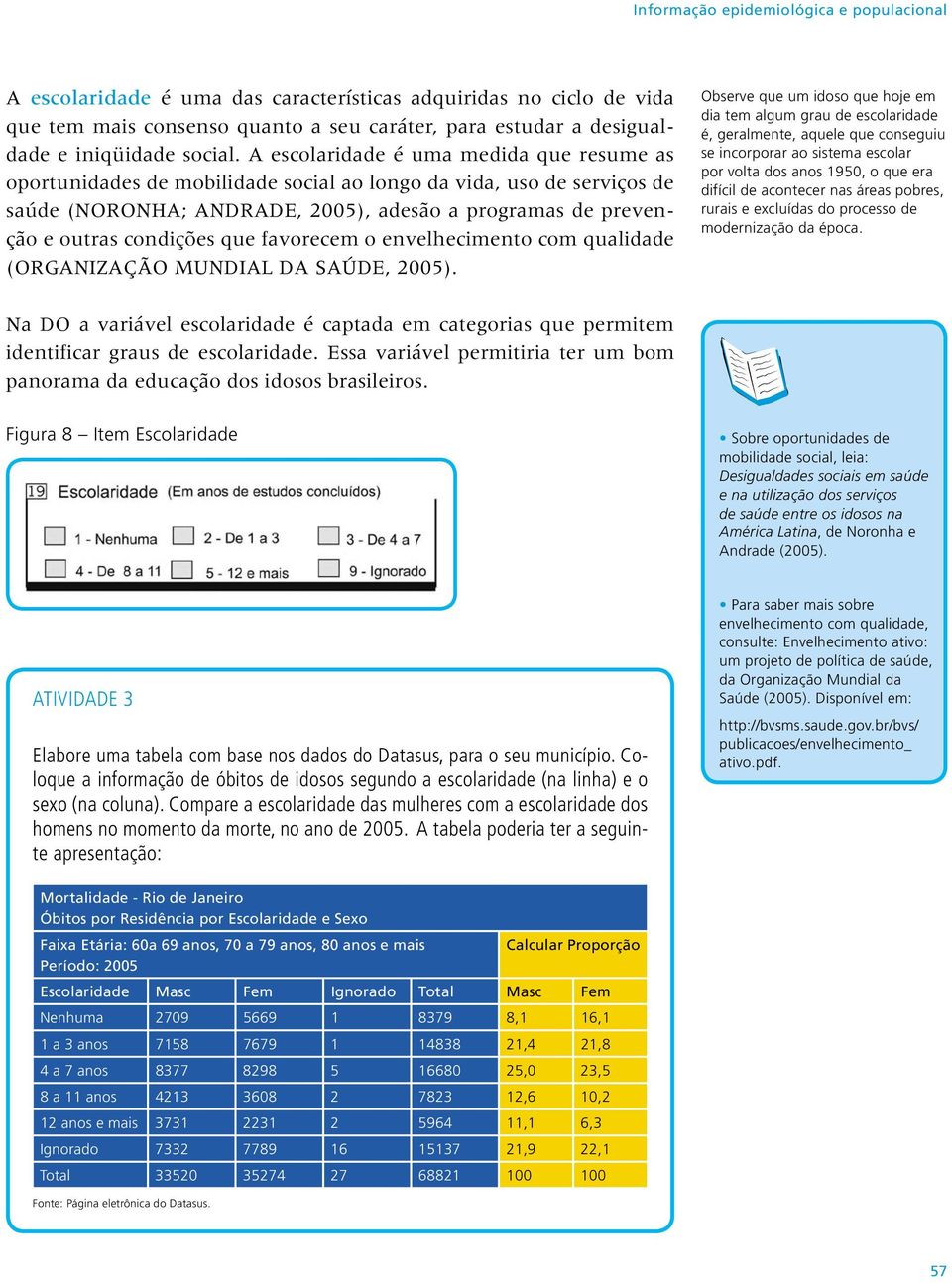 A escolaridade é uma medida que resume as oportunidades de mobilidade social ao longo da vida, uso de serviços de saúde (NORONHA; ANDRADE, 2005), adesão a programas de prevenção e outras condições