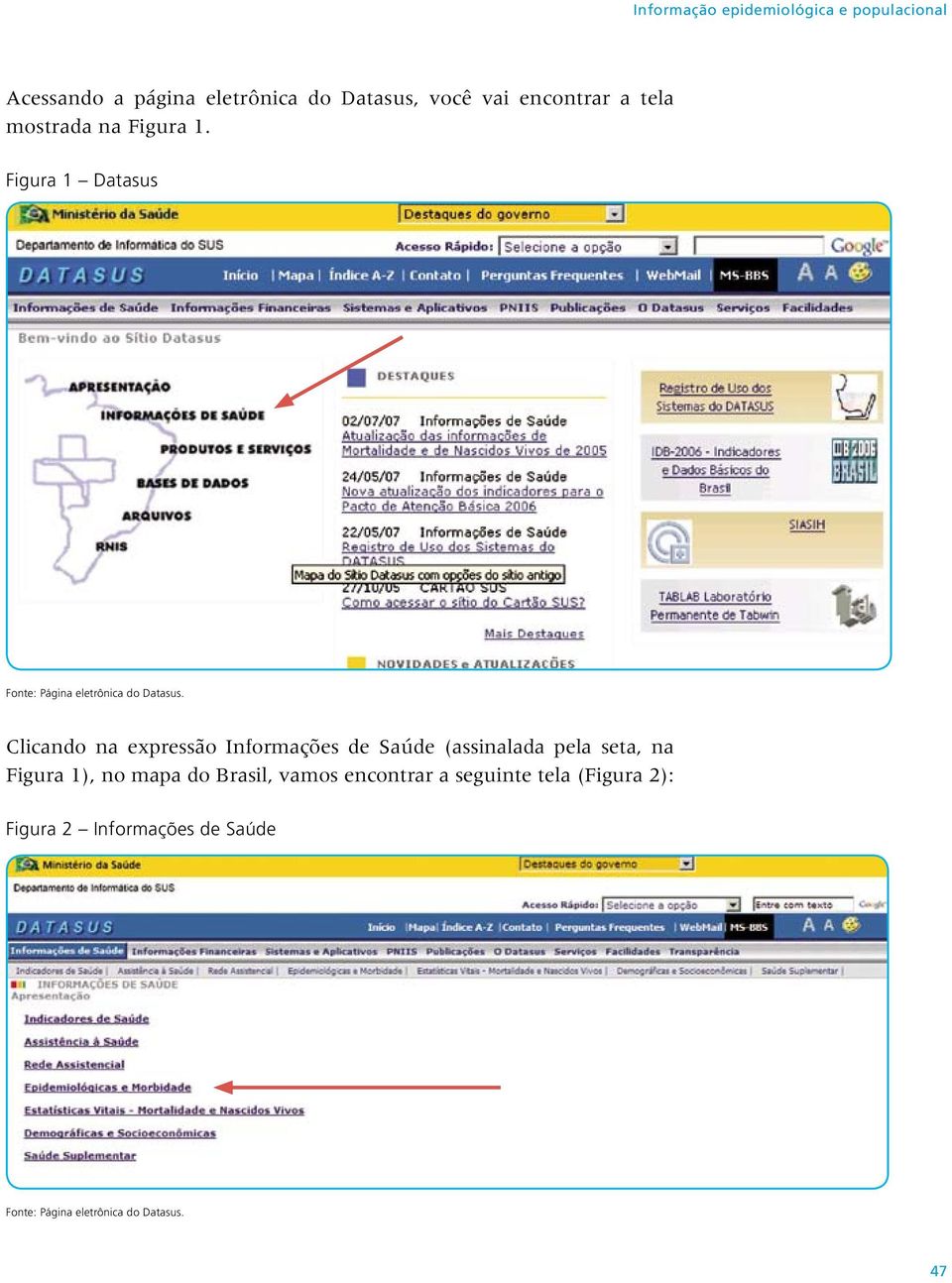 Clicando na expressão Informações de Saúde (assinalada pela seta, na Figura 1), no mapa do Brasil,