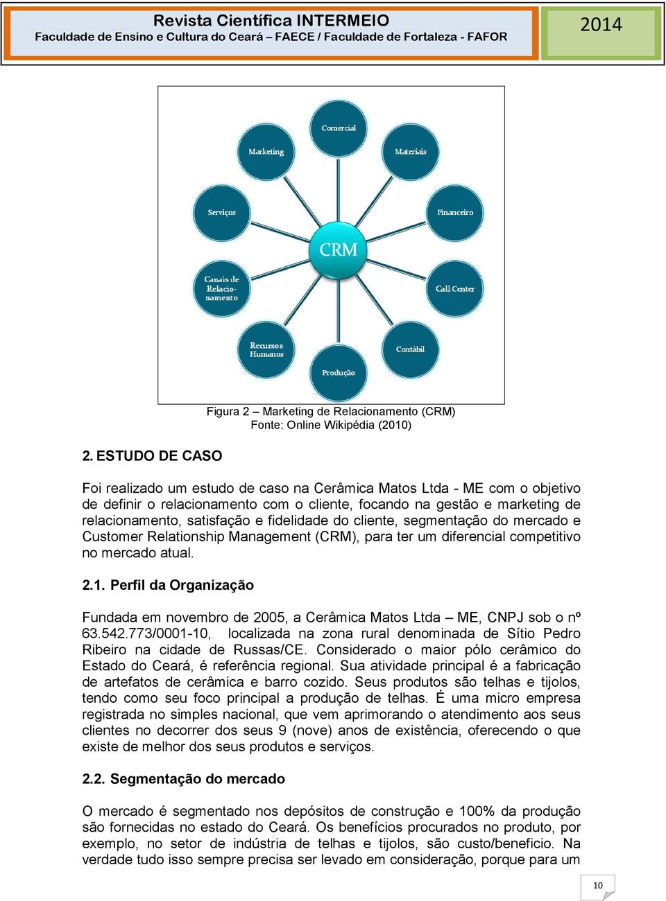 mercado atual. 2.1. Perfil da Organização Fundada em novembro de 2005, a Cerâmica Matos Ltda ME, CNPJ sob o nº 63.542.