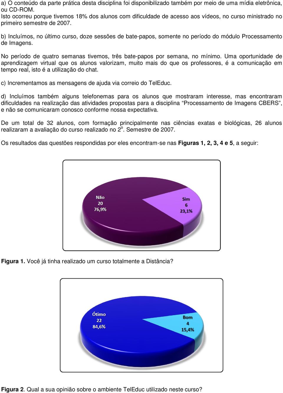 b) Incluímos, no último curso, doze sessões de bate-papos, somente no período do módulo Processamento de Imagens. No período de quatro semanas tivemos, três bate-papos por semana, no mínimo.