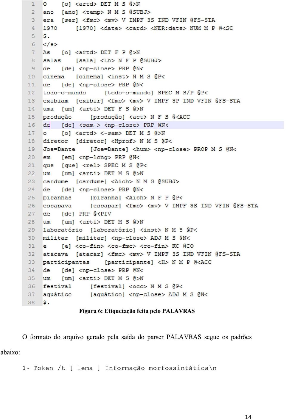 parser PALAVRAS segue os padrões abaixo: 1 -