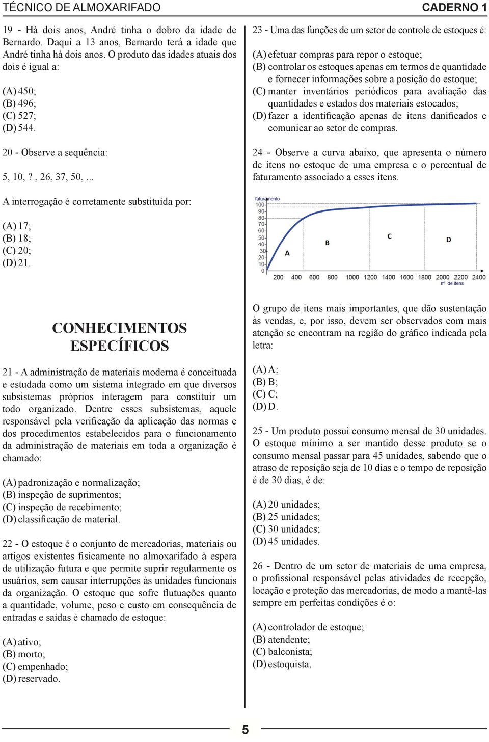 .. 23 - Uma das funções de um setor de controle de estoques é: (A) efetuar compras para repor o estoque; (B) controlar os estoques apenas em termos de quantidade e fornecer informações sobre a