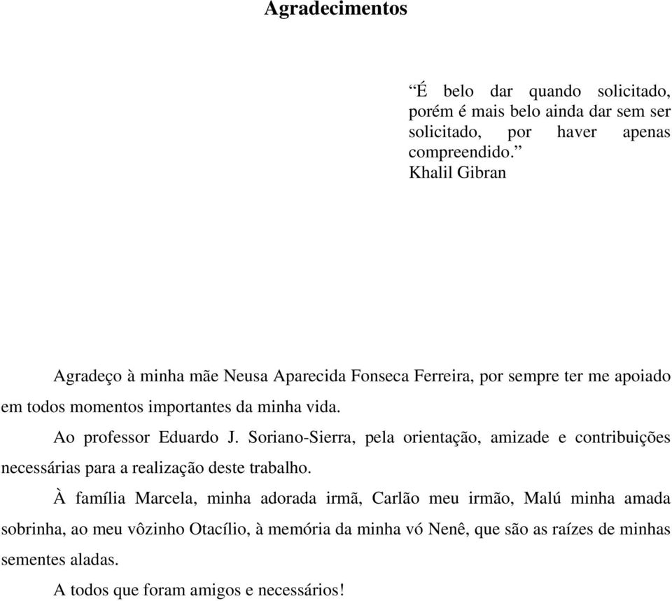 Ao professor Eduardo J. Soriano-Sierra, pela orientação, amizade e contribuições necessárias para a realização deste trabalho.