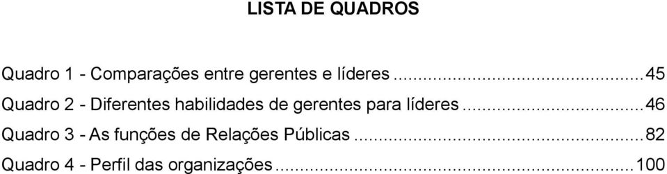 .. 45 Quadro 2 - Diferentes habilidades de gerentes para