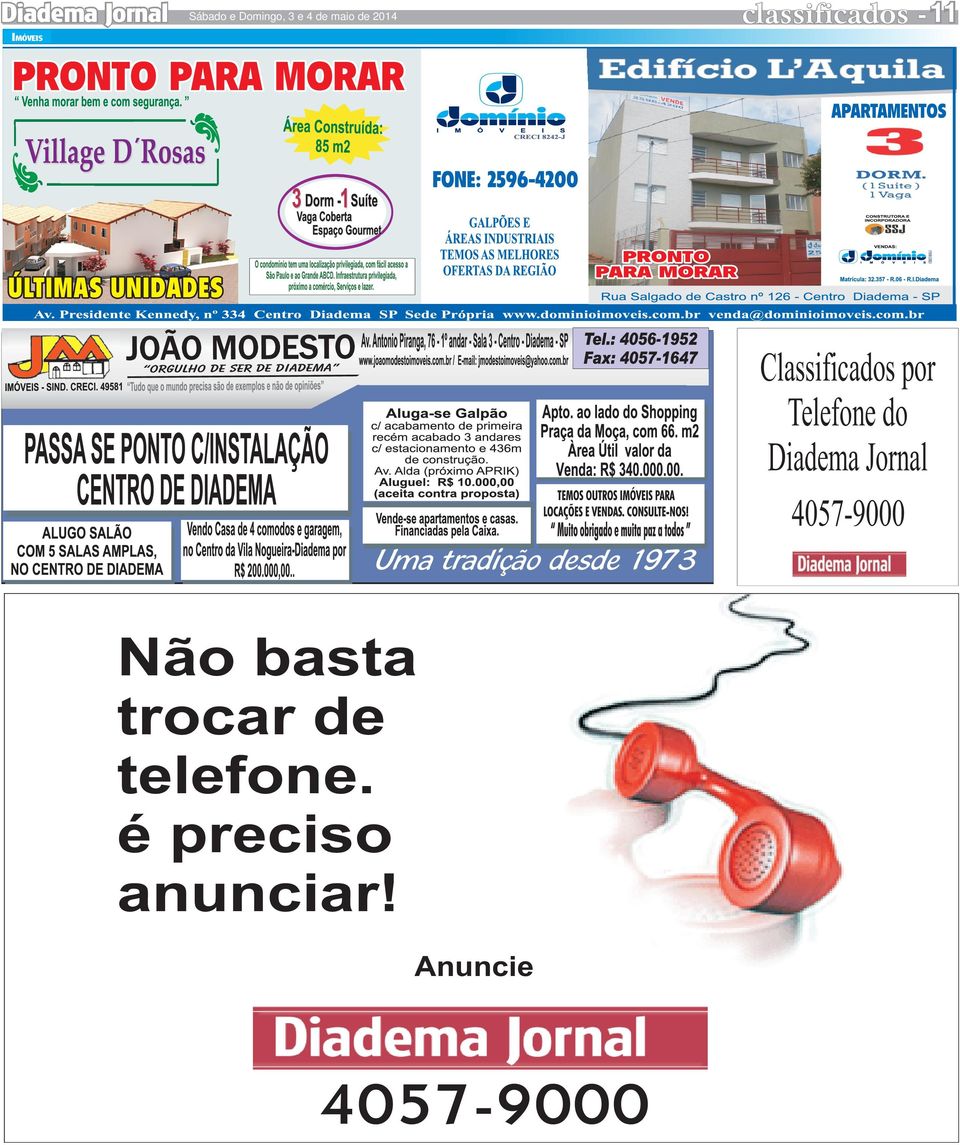 Classificados por Telefone do Diadema Jornal