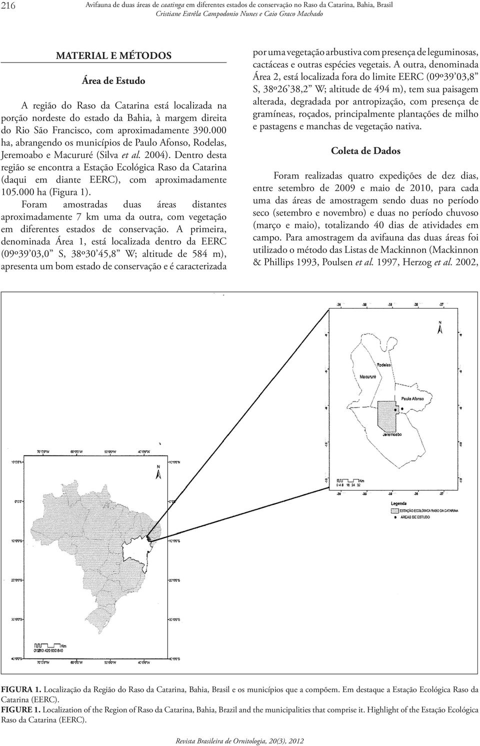 Dentro desta região se encontra a Estação Ecológica Raso da Catarina (daqui em diante EERC), com aproximadamente 105.000 ha (Figura 1).