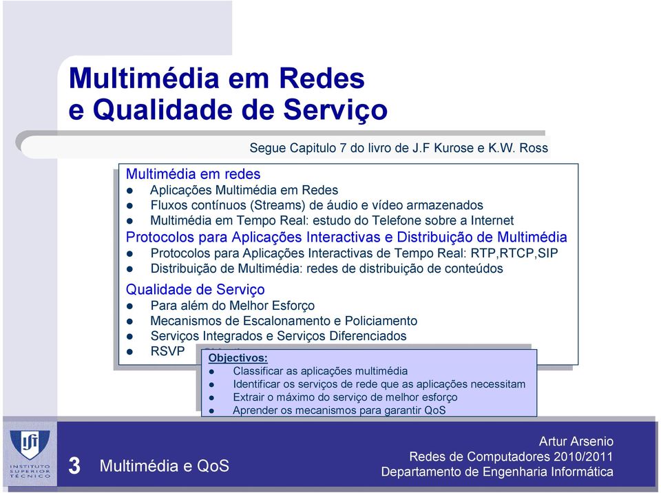 armazenados armazenados Multimédia Multimédia em em Tempo Tempo Real: Real: estudo estudo do do Telefone Telefone sobre sobre a a Internet Internet Protocolos Protocolos para para Aplicações