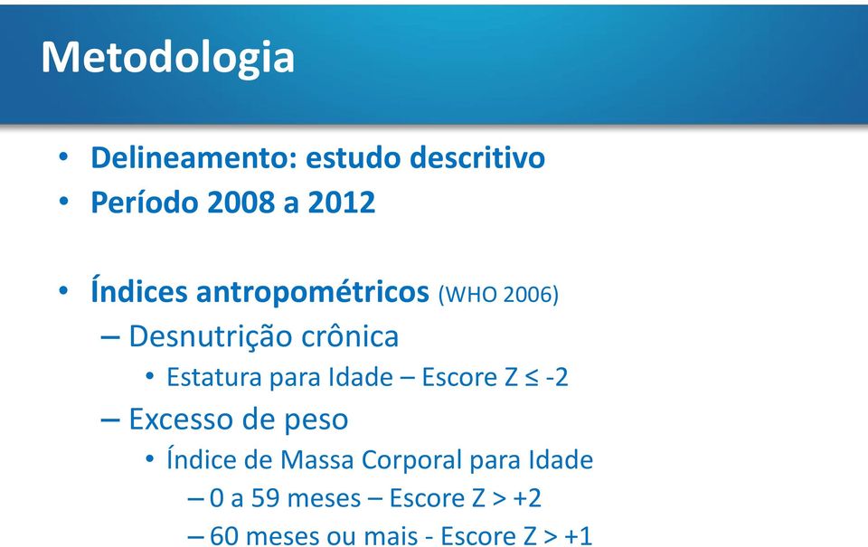 para Idade Escore Z -2 Excesso de peso Índice de Massa Corporal
