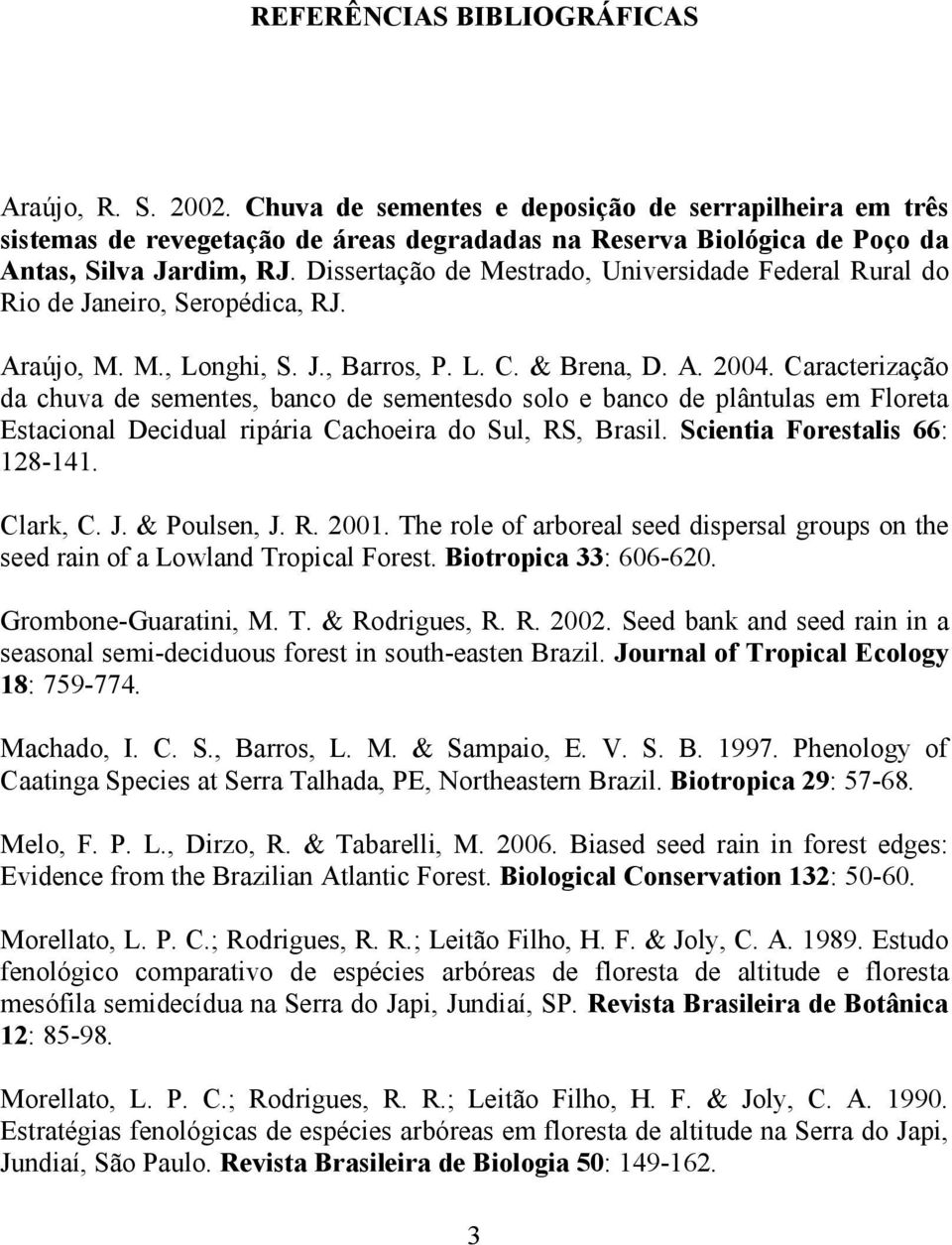 Dissertação de Mestrado, Universidade Federal Rural do Rio de Janeiro, Seropédica, RJ. Araújo, M. M., Longhi, S. J., Barros, P. L. C. & Brena, D. A. 2004.