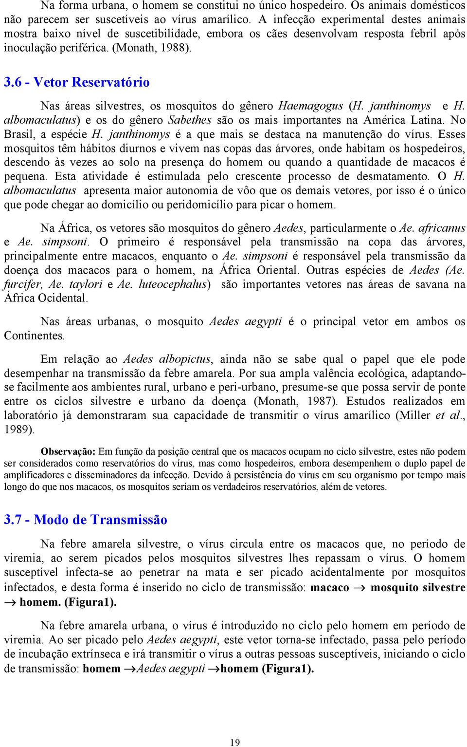 6 - Vetor Reservatório Nas áreas silvestres, os mosquitos do gênero Haemagogus (H. janthinomys e H. albomaculatus) e os do gênero Sabethes são os mais importantes na América Latina.