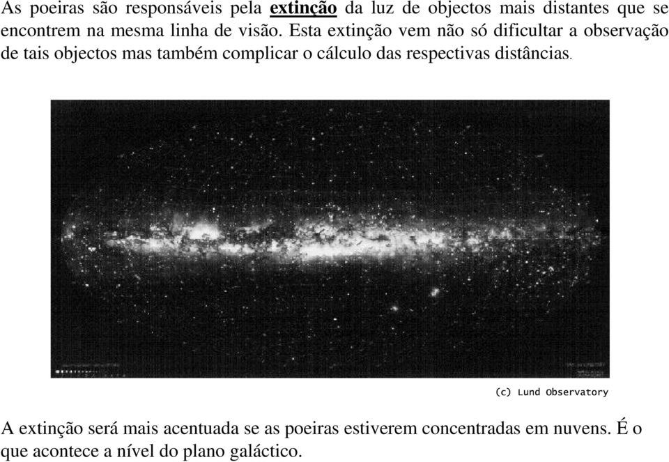 Esta extinção vem não só dificultar a observação de tais objectos mas também complicar o cálculo