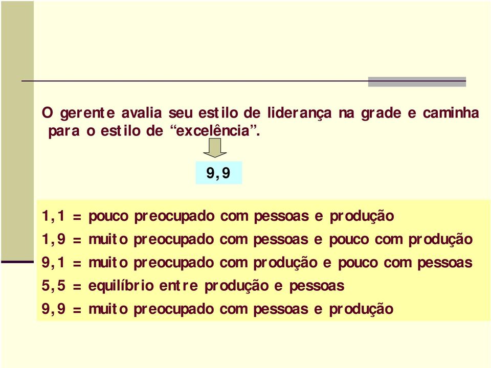 9,9 1,1 = pouco preocupado com pessoas e produção 1,9 = muito preocupado com pessoas