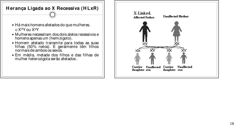 Homem afetado transmite para todas as suas filhas (50% netos).