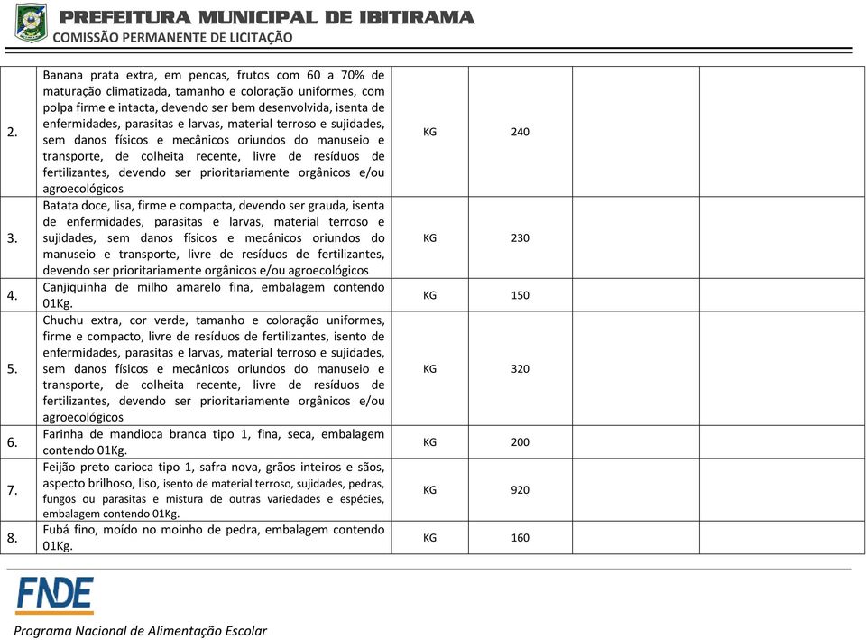 e larvas, material terroso e sujidades, sem danos físicos e mecânicos oriundos do manuseio e transporte, de colheita recente, livre de resíduos de fertilizantes, devendo ser prioritariamente