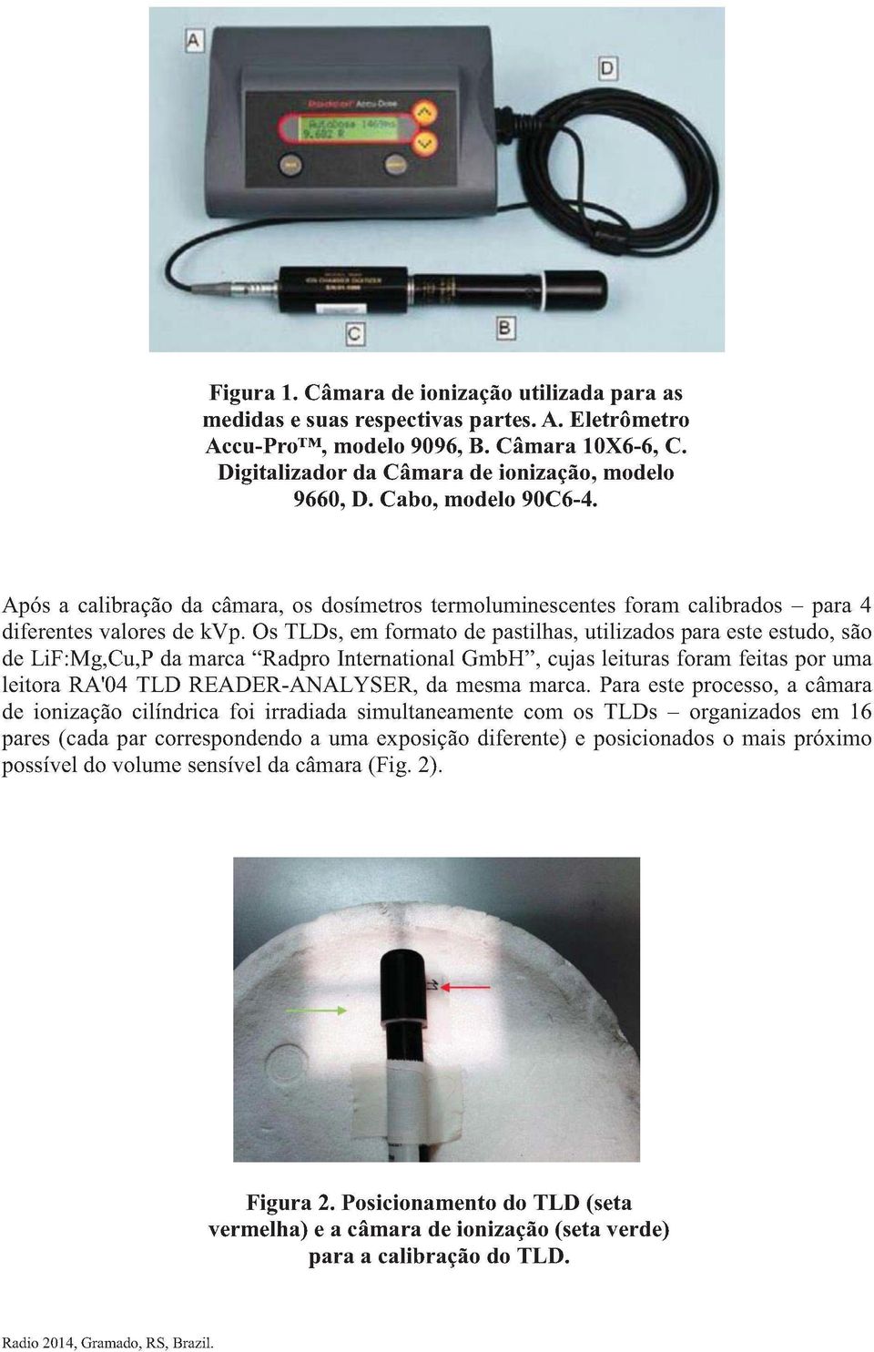 Os TLDs, em formato de pastilhas, utilizados para este estudo, são de LiF:Mg,Cu,P da marca "Radpro International GmbH", cujas leituras foram feitas por uma leitora RA'04 TLD READER-ANALYSER, da mesma