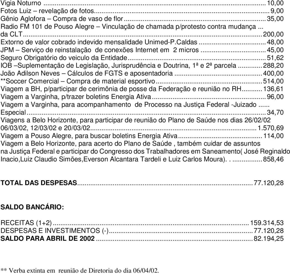 .. 51,62 IOB Suplementação de Legislação, Jurisprudência e Doutrina, 1ª e 2ª parcela...288,20 João Adilson Neves Cálculos de FGTS e aposentadoria.