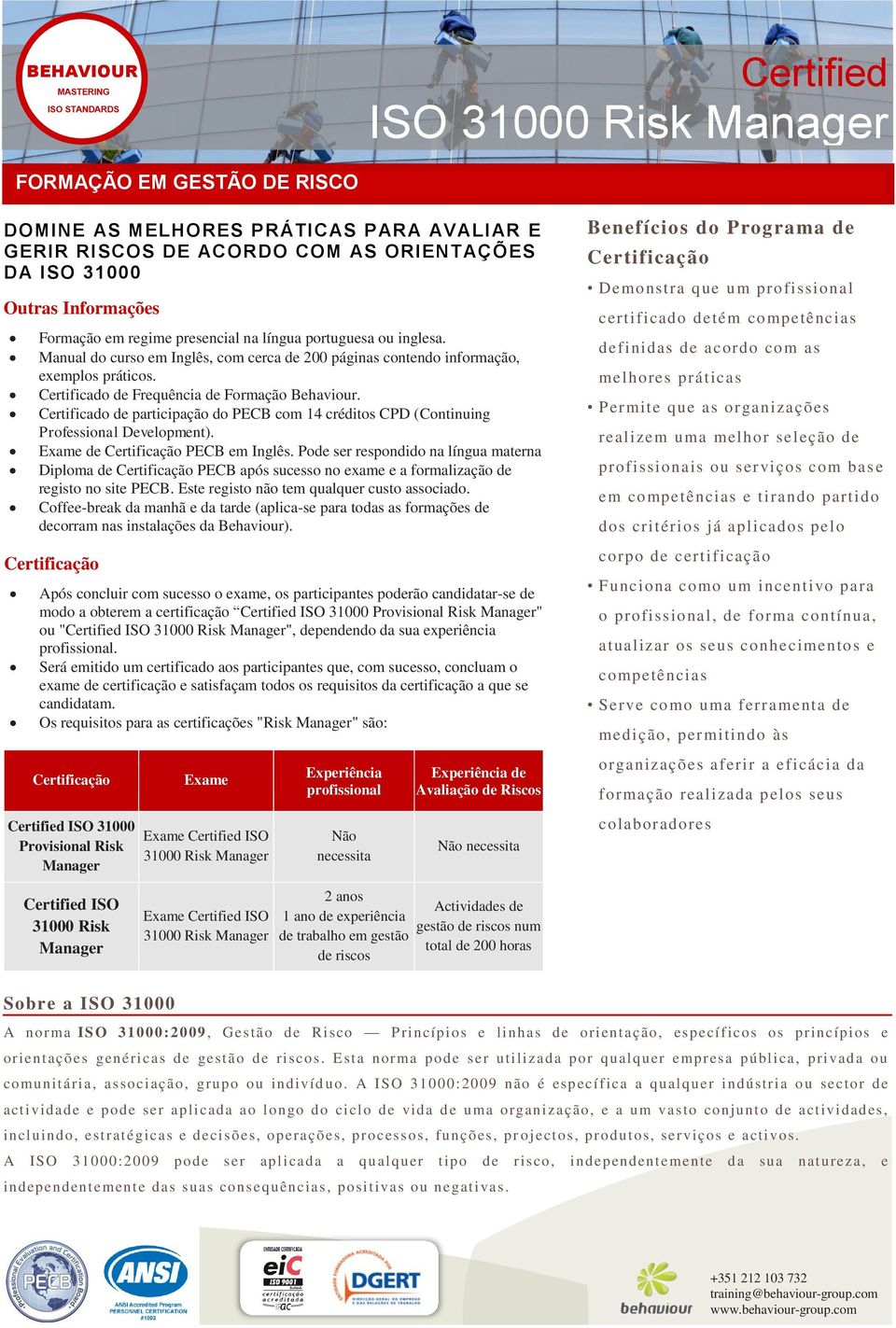 Certificado de participação do PECB com 14 créditos CPD (Continuing Professional Development). Exame de PECB em Inglês.