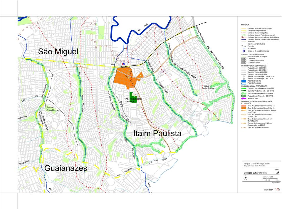 Social EI-09 Clube de Campo PLANO DIRETOR ESTRATÉGICO Parque Linear - 2006 PDE Parque Linear - 2012 PDE Caminho Verde - 2006 PDE Caminho Verde - 2012 PDE Área de Estudo Parque - 20106 PDE Área de