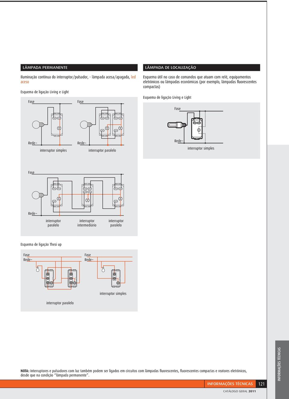 simples paralelo simples paralelo intermediário paralelo Thesi up paralelo simples NOTA: Interruptores e pulsadores com luz também podem ser ligados