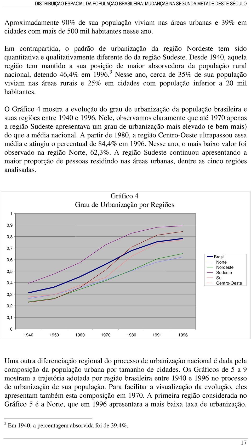 Desde 1940, aquela região tem mantido a sua posição de maior absorvedora da população rural nacional, detendo 46,4% em 1996.