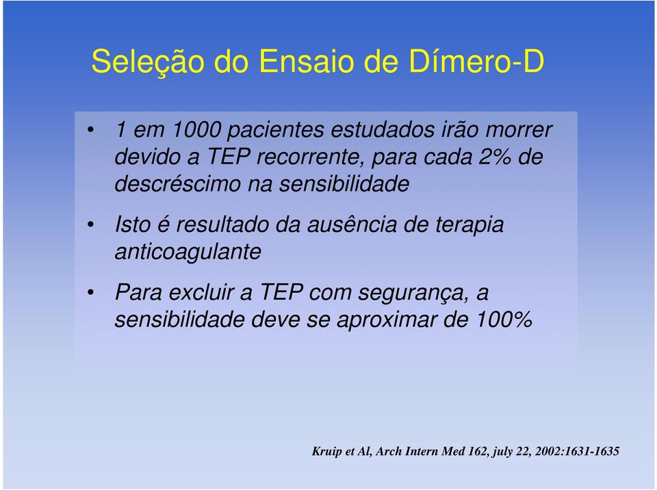 ausência de terapia anticoagulante Para excluir a TEP com segurança, a