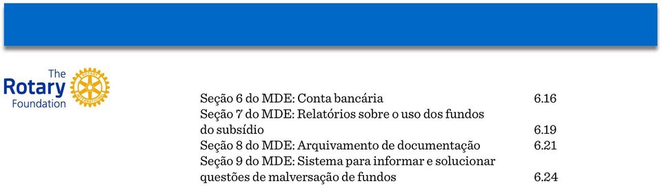 subsídio 6.19 Seção 8 do MDE: Arquivamento de documentação 6.