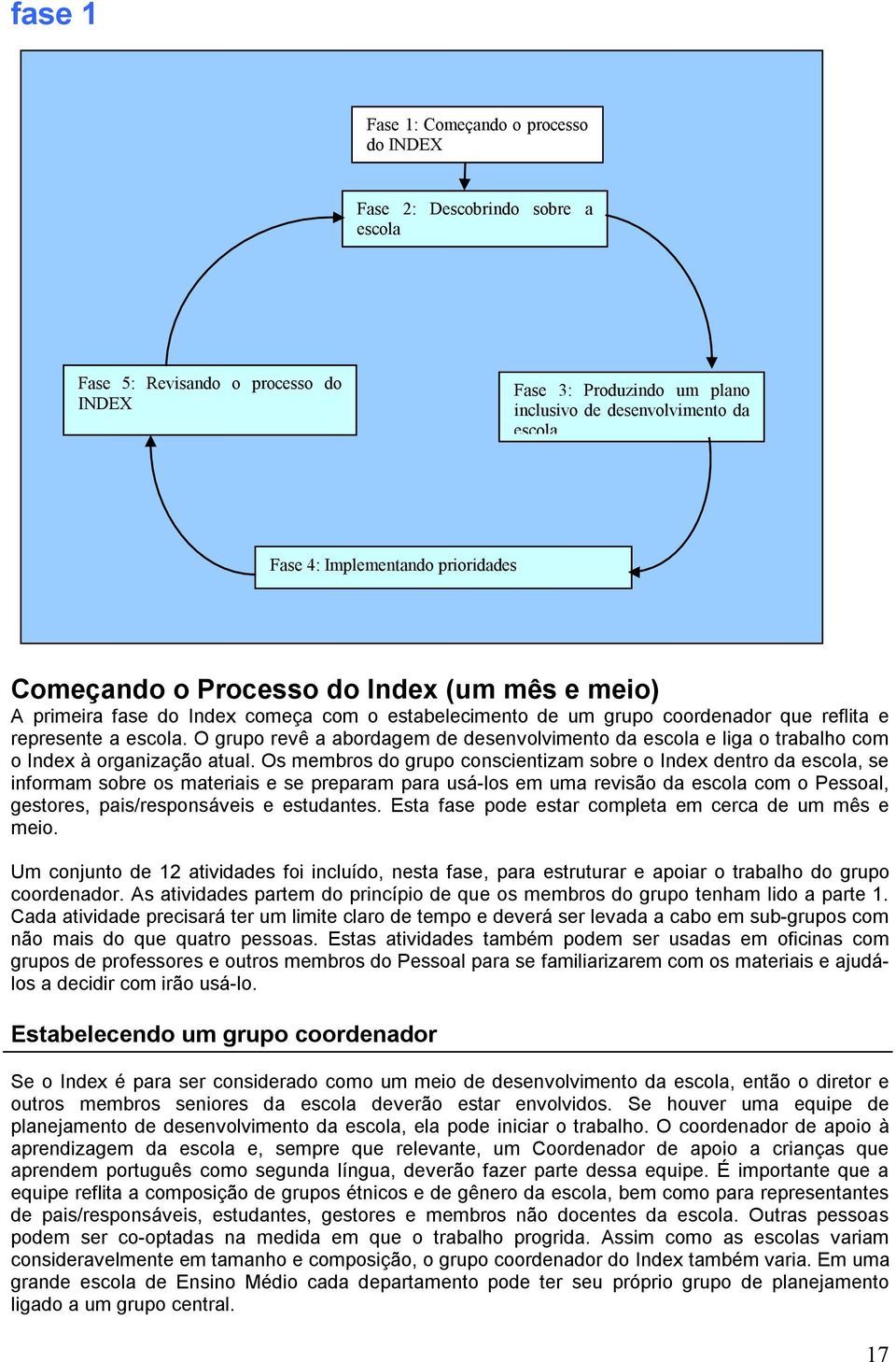 O grupo revê a abordagem de desenvolvimento da escola e liga o trabalho com o Index à organização atual.