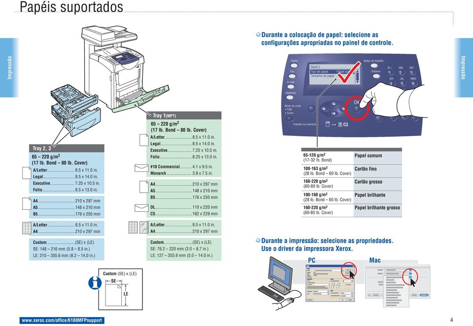 / GHI ABC JKL DEF 2 MNO 4 5 6 Impressão Digitalizar PQRS TUV 7 8 WXYZ 9 Tray 2, 65 220 g/m 2 (7 lb. Bond 80 lb. Cover) A/Letter... 8.5 x.0 in. Legal... 8.5 x 4.0 in. Executive... 7.25 x 0.5 in. Folio.