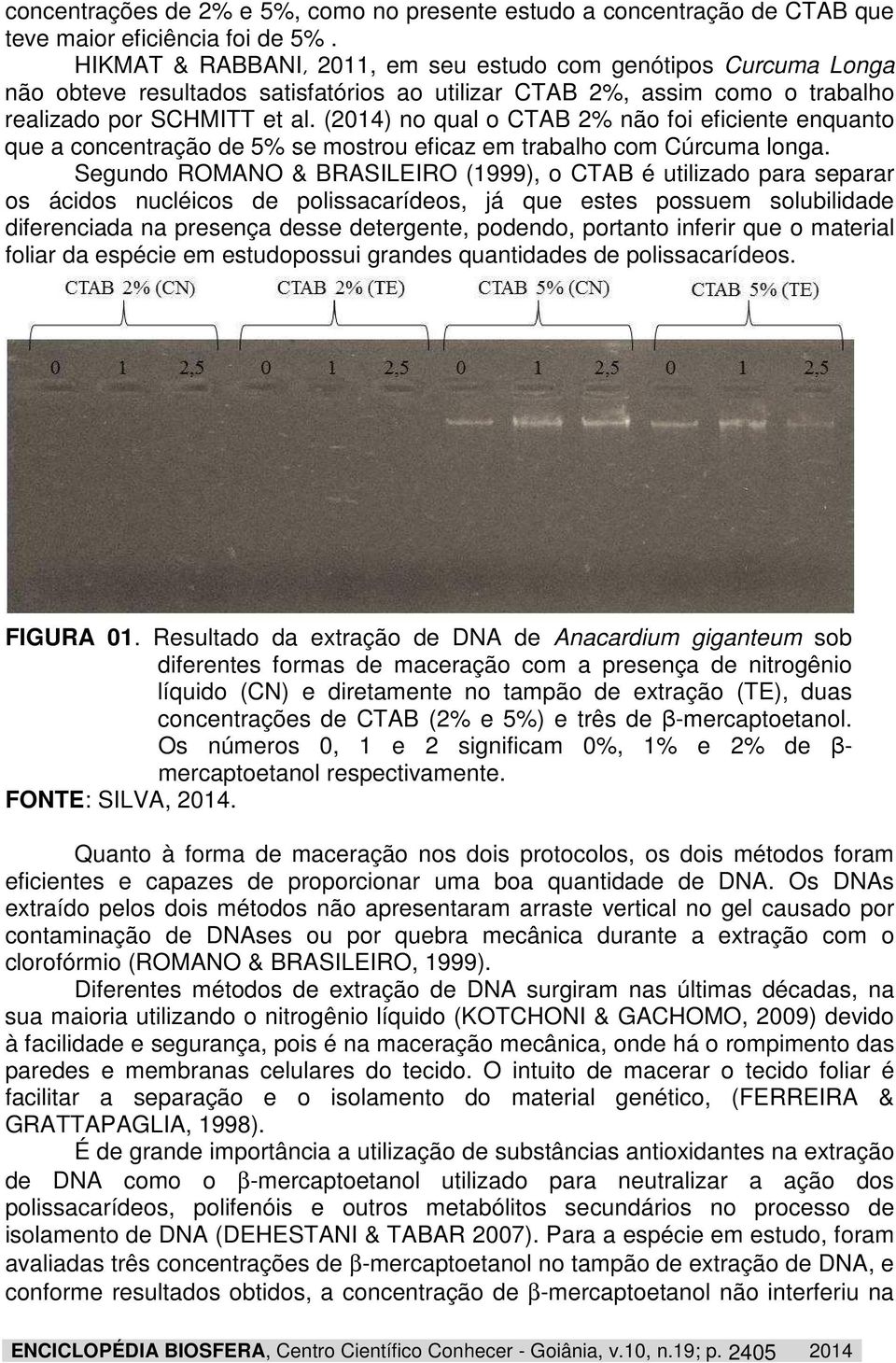 (2014) no qual o CTAB 2% não foi eficiente enquanto que a concentração de 5% se mostrou eficaz em trabalho com Cúrcuma longa.