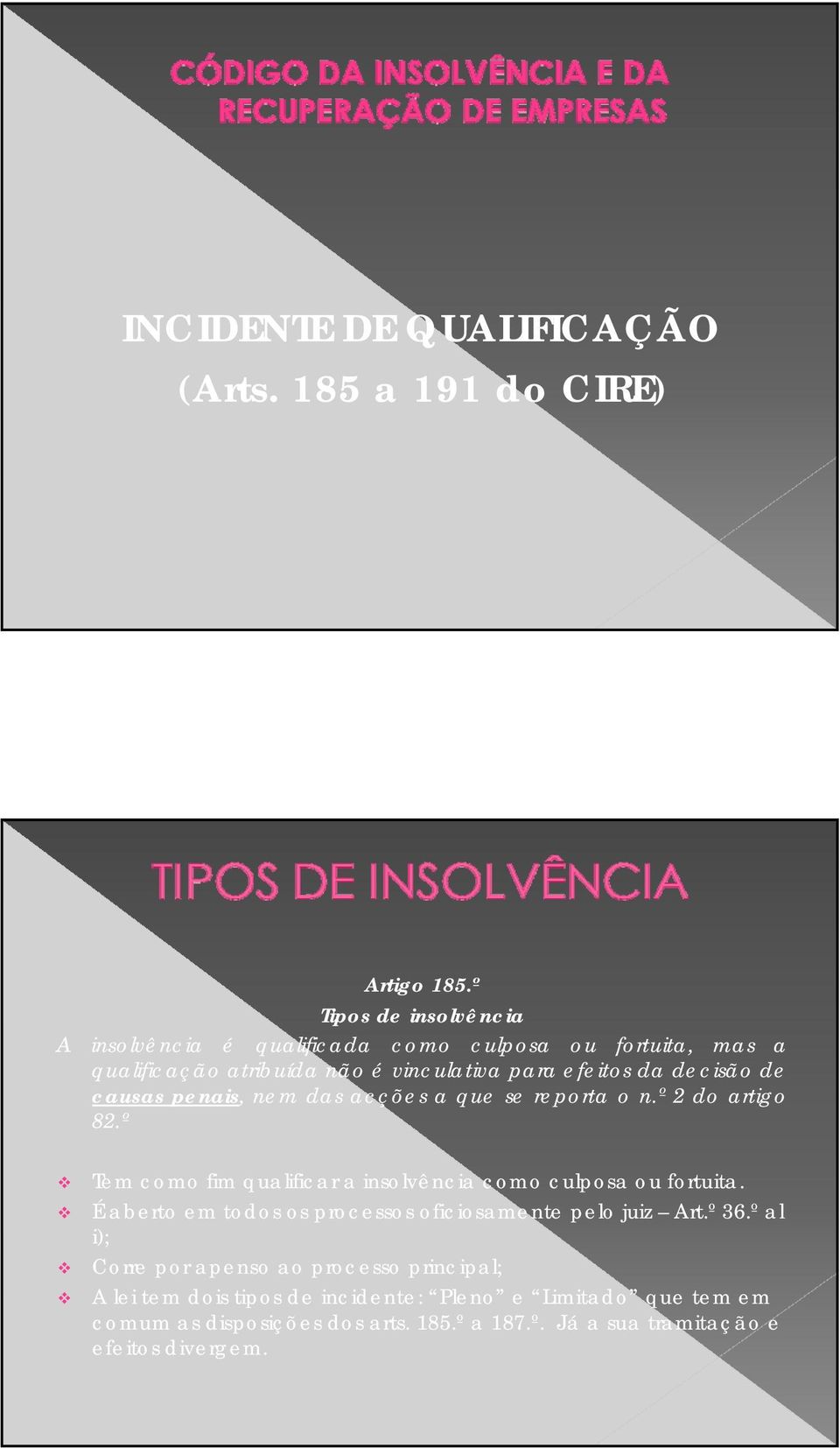 causas penais, nem das acções a que se reporta o n.º 2 do artigo 82.º Tem como fim qualificar a insolvência como culposa ou fortuita.