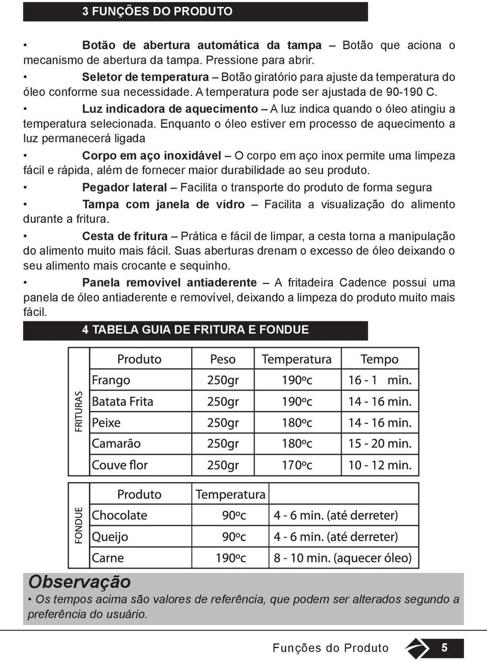 Luz indicadora de aquecimento A luz indica quando o óleo atingiu a temperatura selecionada.