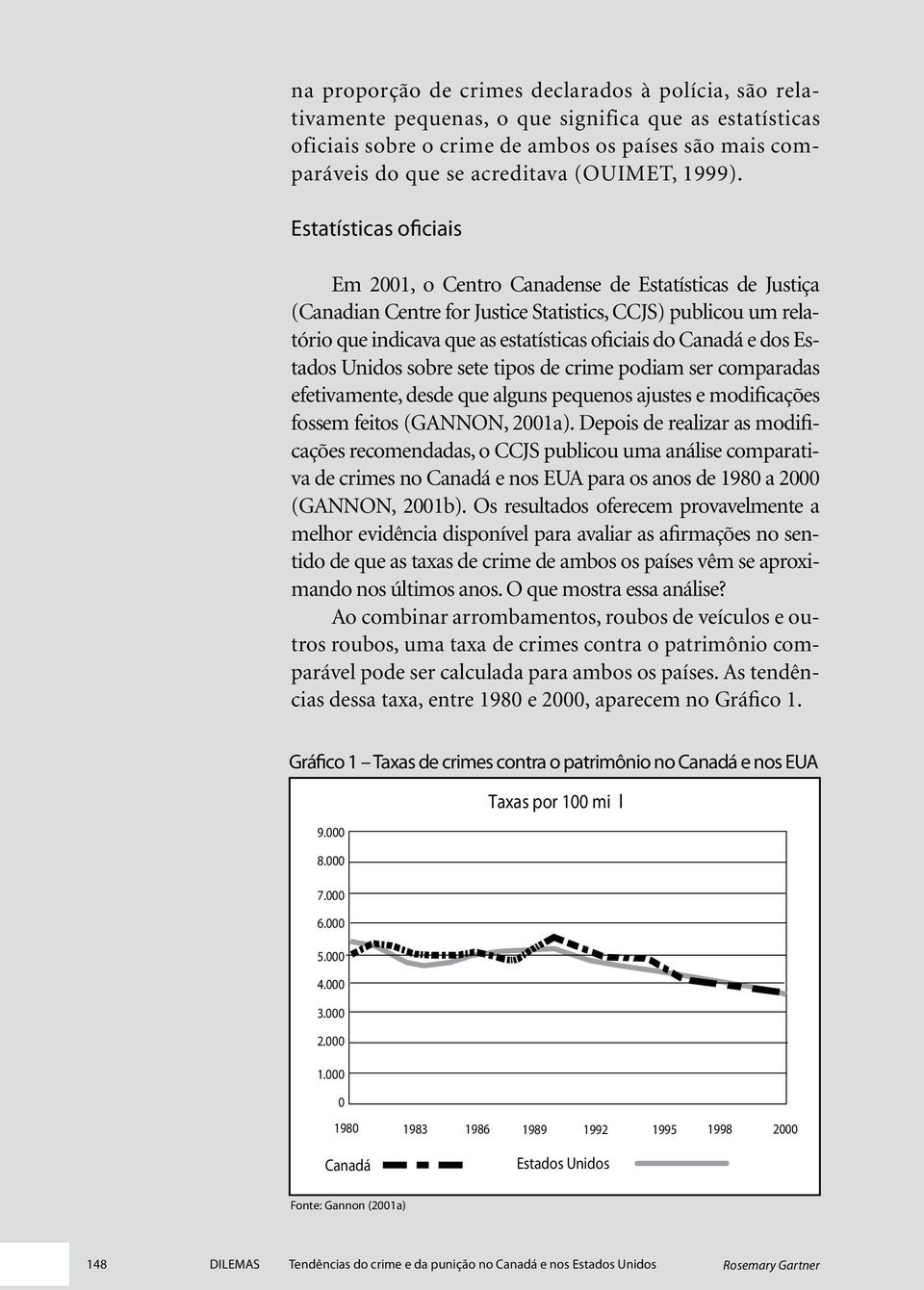 Estatísticas oficiais Em 2001, o Centro Canadense de Estatísticas de Justiça (Canadian Centre for Justice Statistics, CCJS) publicou um relatório que indicava que as estatísticas oficiais do Canadá e