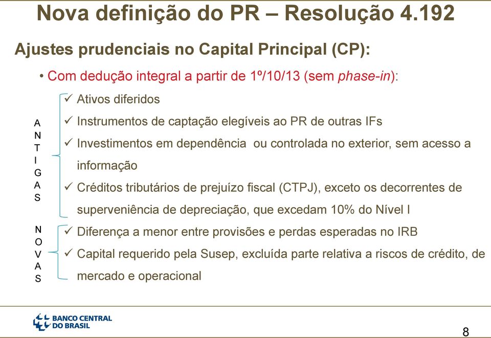 Instrumentos de captação elegíveis ao PR de outras IFs Investimentos em dependência ou controlada no exterior, sem acesso a informação Créditos