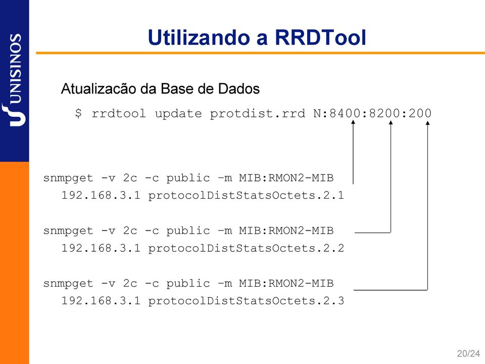 1 protocoldiststatsoctets.2.1 snmpget -v 2c -c public m MIB:RMON2-MIB 192.168.3.