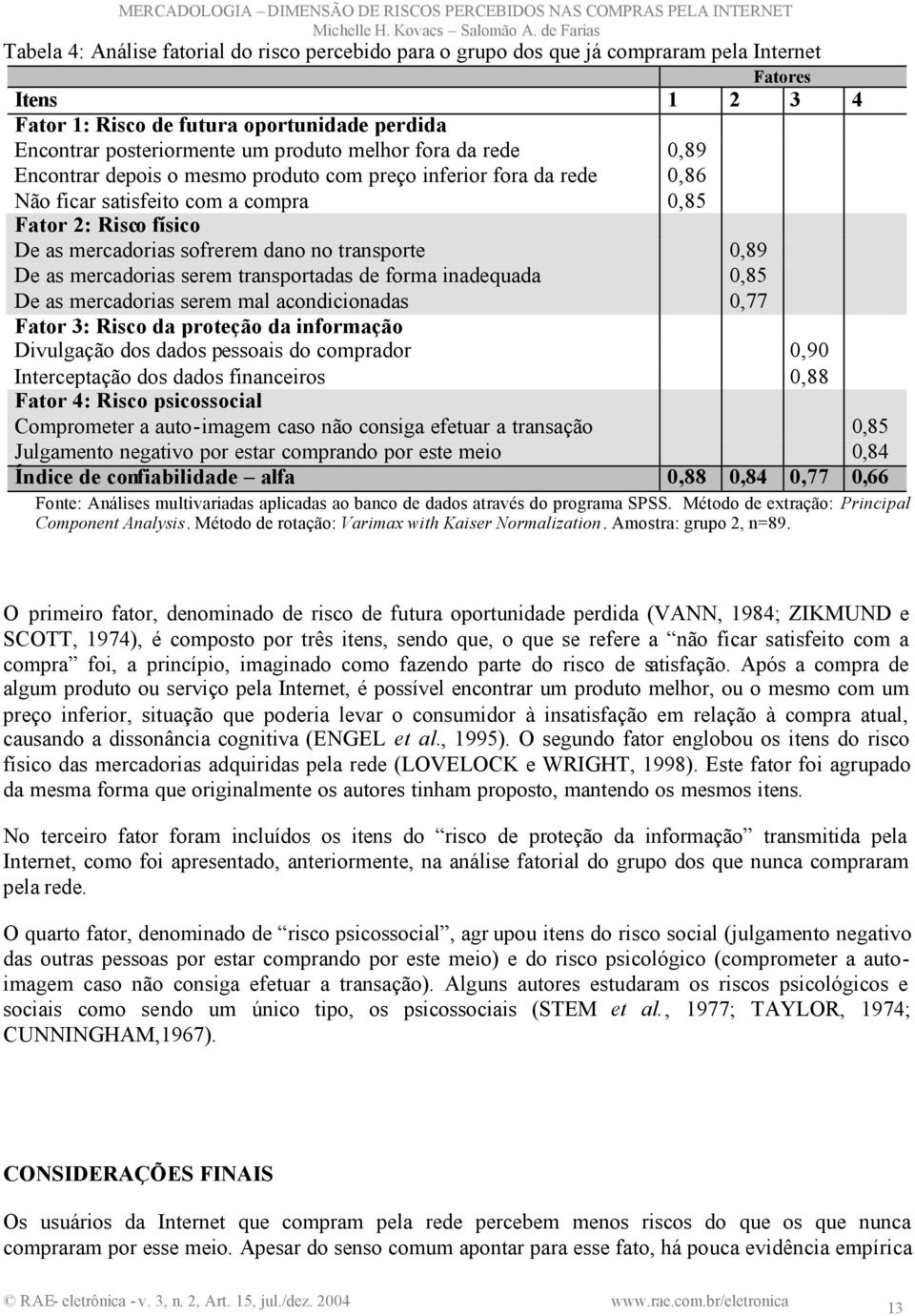 transporte 0,89 De as mercadorias serem transportadas de forma inadequada 0,85 De as mercadorias serem mal acondicionadas 0,77 Fator 3: Risco da proteção da informação Divulgação dos dados pessoais