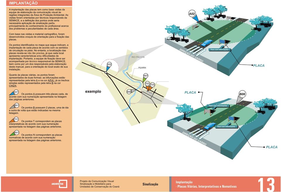 dos problemas e peculiaridades de cada área. A Com base nas visitas e material cartográfico, foram desenvolvidos croquis de orientação para a fixação das placas.