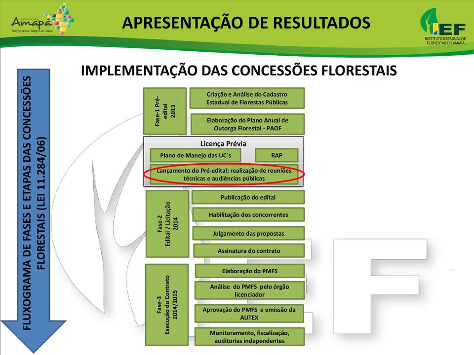 Análise do Cadastro Estadual de Florestas Públicas Elaboração do Plano Anual de Outorga Florestal - PAOF Licença Prévia Plano de Manejo das UC`s RAP Lançamento do Pré-edital;