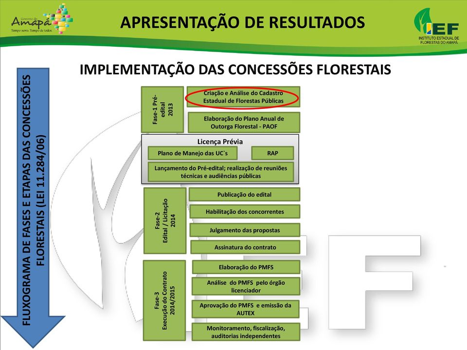 Análise do Cadastro Estadual de Florestas Públicas Elaboração do Plano Anual de Outorga Florestal - PAOF Licença Prévia Plano de Manejo das UC`s RAP Lançamento do Pré-edital;